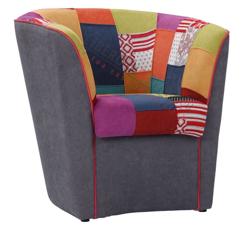 foto del prodotto liberoshopping poltrona da ufficio casa sala attesa in tessuto grigio scuro patchwork