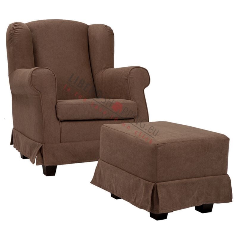 foto del prodotto liberoshopping poltrona imbottita in tessuto sfoderabile bergere marrone con pouf