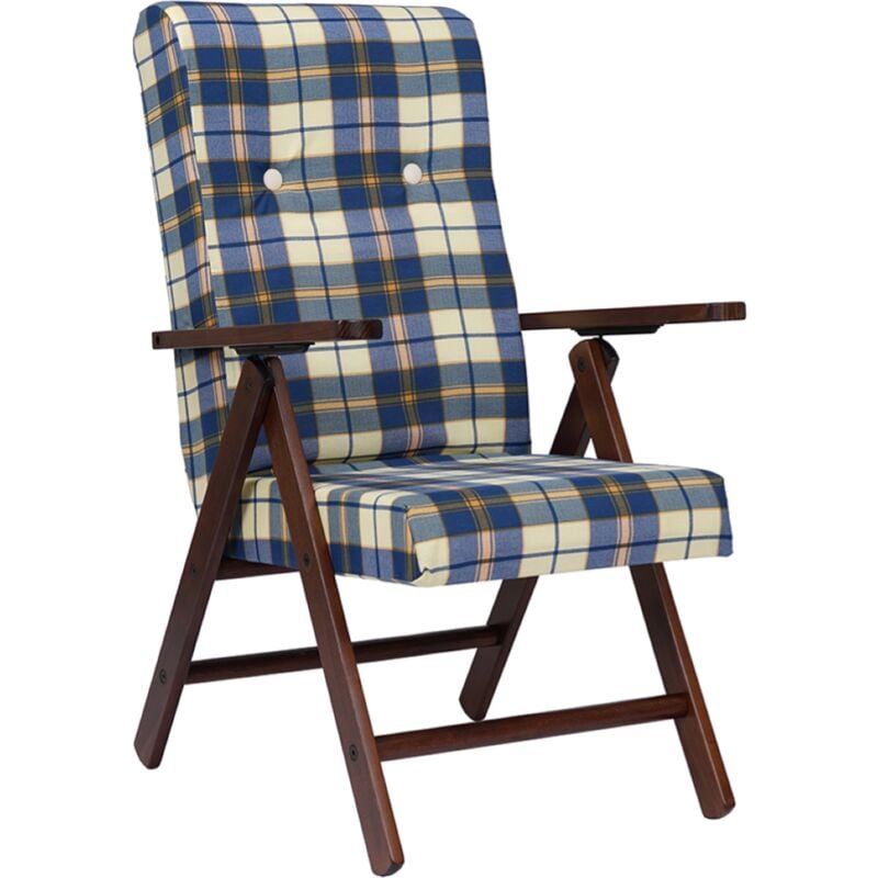 foto del prodotto liberoshopping poltrona in legno di faggio reclinabile tessuto blu quadri molisana