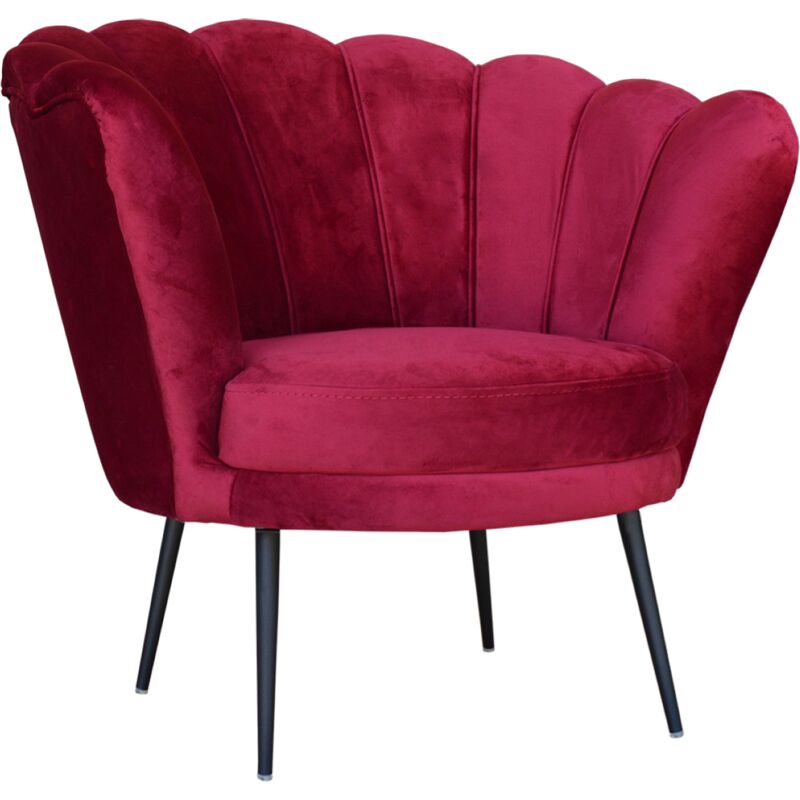 foto del prodotto liberoshopping - poltrona in velluto bordeaux - modello conchiglia e gambe metallo nero