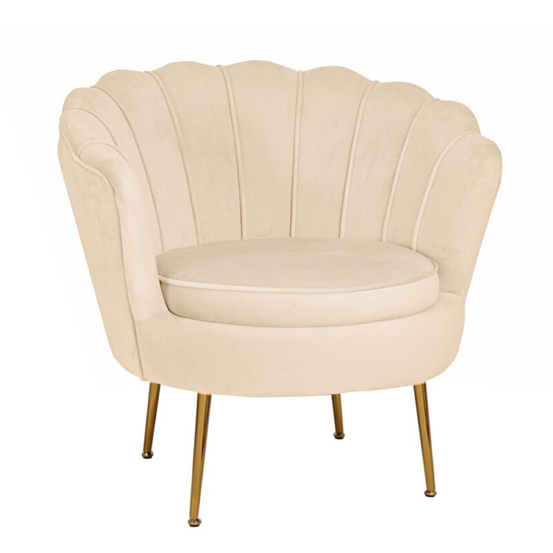foto del prodotto liberoshopping - poltrona velluto con schienale a conchiglia - fiore finitura beige