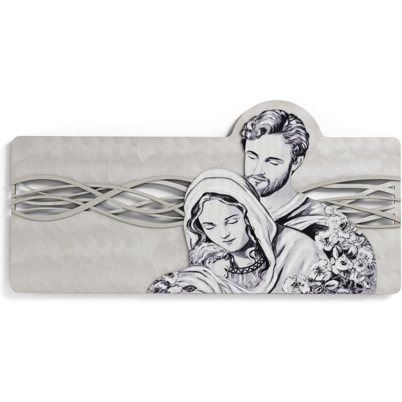 foto del prodotto liberoshopping quadro 59x119 cm sacra famiglia legno laminato figura stampata argento