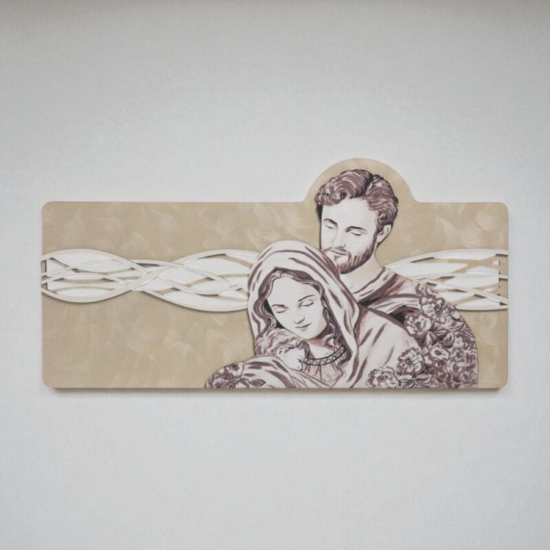 foto del prodotto liberoshopping - quadro 59x119 cm sacra famiglia legno laminato figura stampata oro