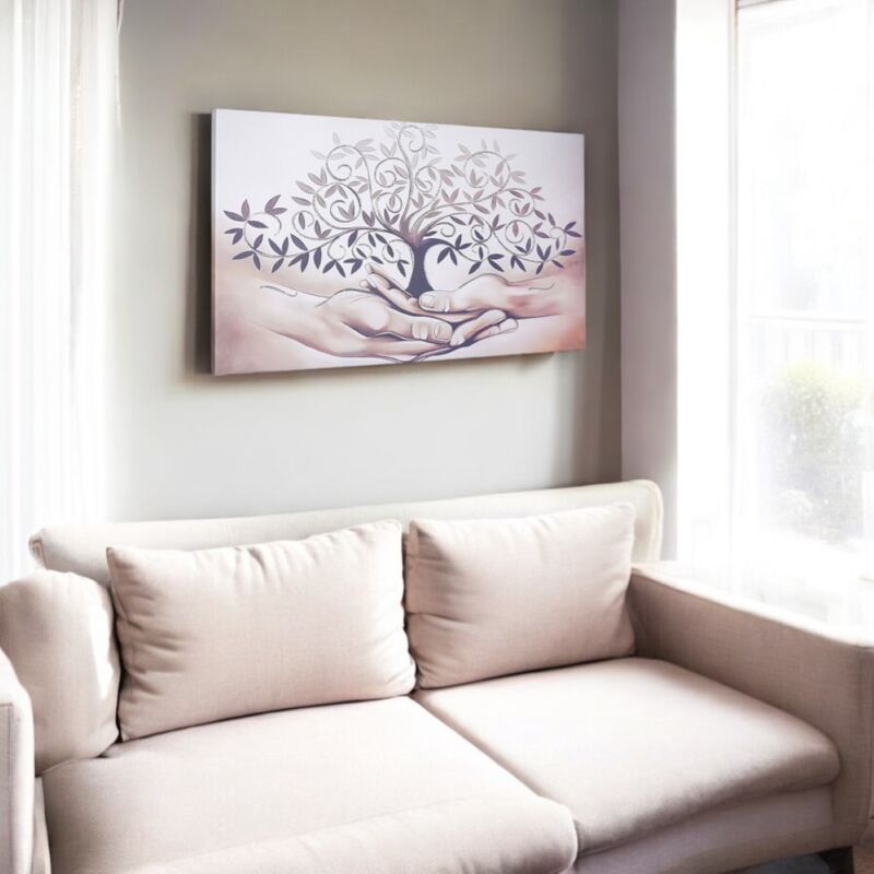 foto del prodotto liberoshopping quadro moderno in tela 65x125 cm tema albero della vita con dettagli in argento