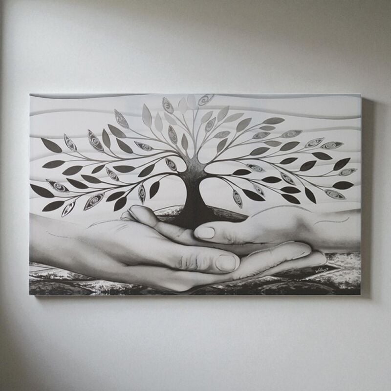 foto del prodotto liberoshopping quadro tela moderno 80x160 cm albero della vita con dettagli in argento