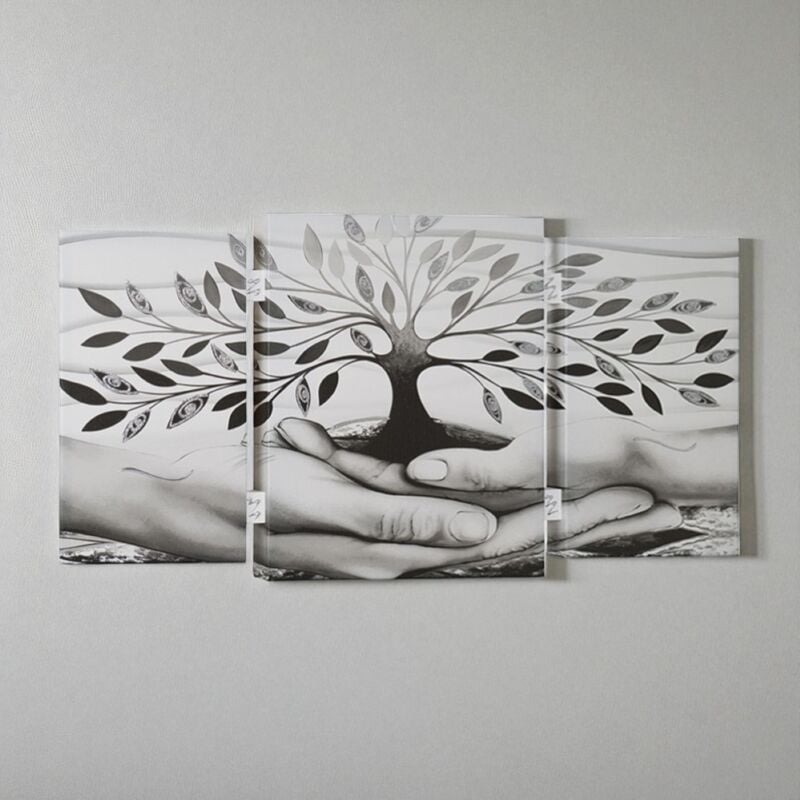 foto del prodotto liberoshopping quadro tris moderno su tela 65x146 cm telaio in legno tema albero della vita