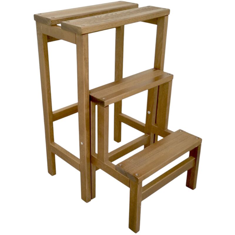 foto del prodotto liberoshopping scaletta ribalta 3 gradini altezza 60 cm in legno faggio noce