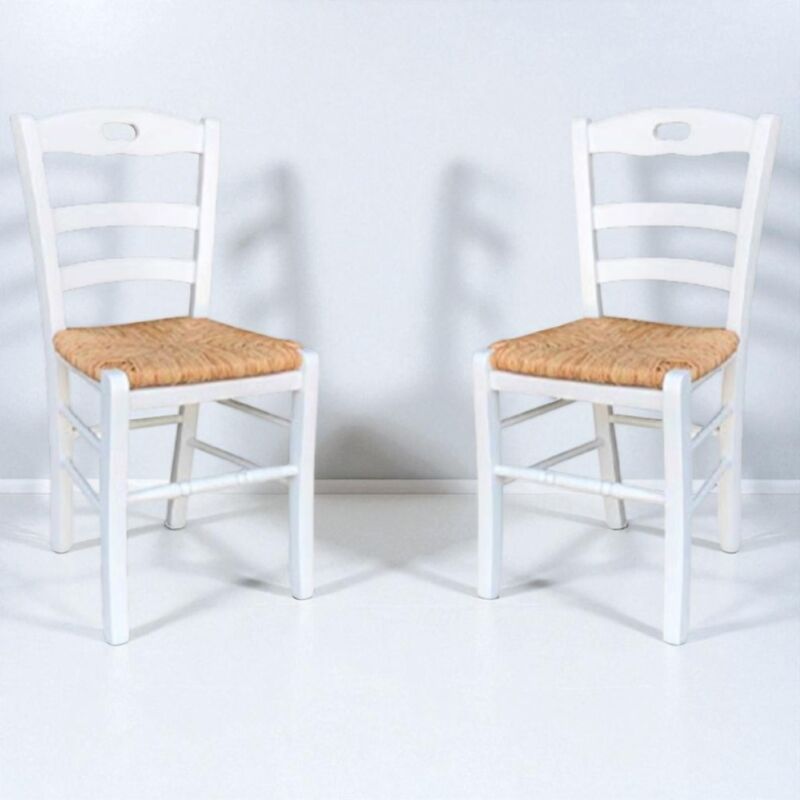 foto del prodotto liberoshopping sedia da cucina con seduta paglia loire laccato bianco set 2 pz