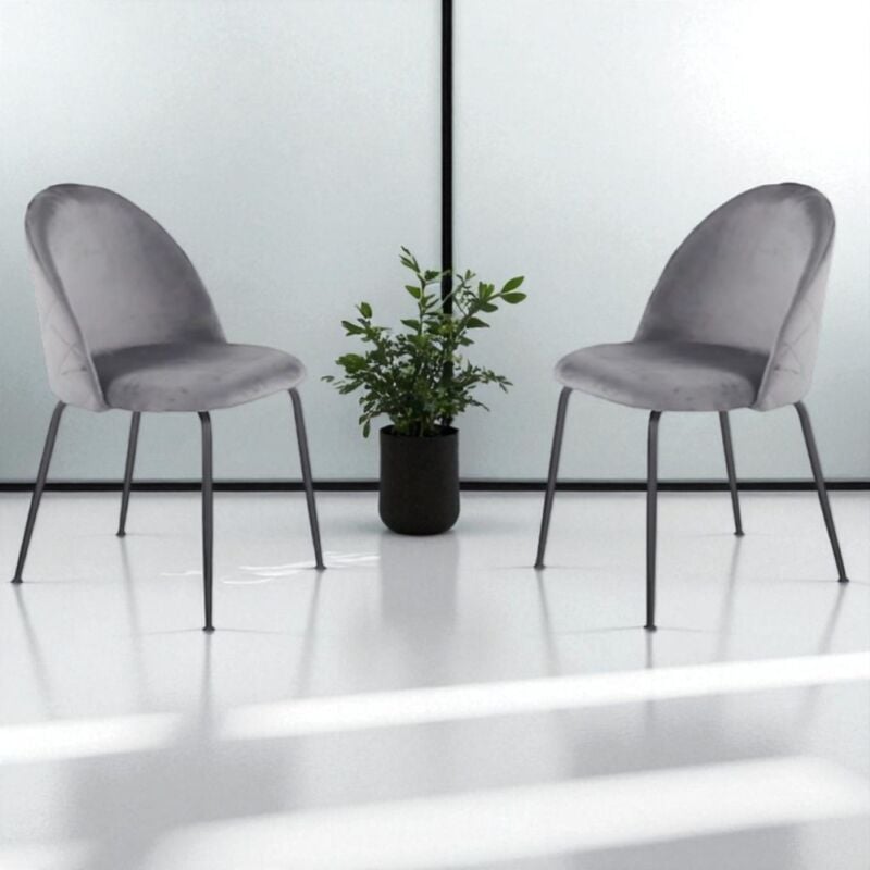 foto del prodotto liberoshopping sedia da cucina velluto grigio scuro e gambe in metallo nero paris 2 sedie