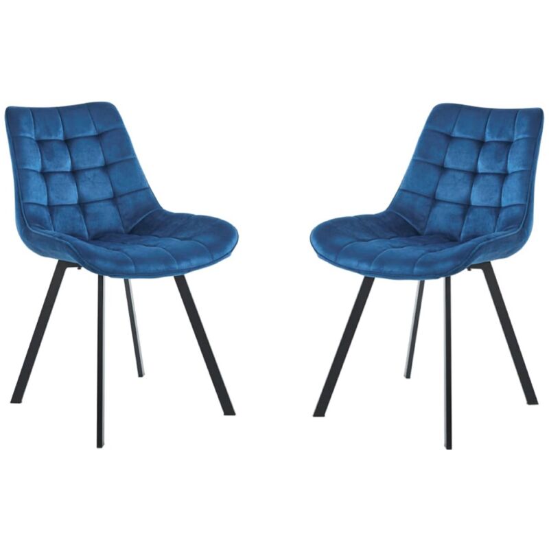 foto del prodotto liberoshopping sedia da pranzo in velluto blu e gambe metallo nero roma 2 sedie
