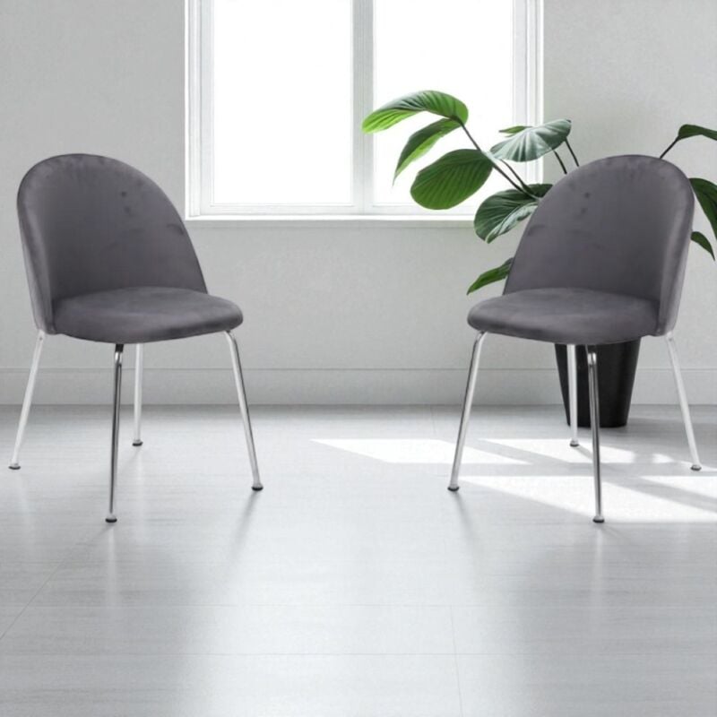 foto del prodotto liberoshopping - sedia da pranzo in velluto grigio scuro con gambe in metallo cromo - paris 2 sedie