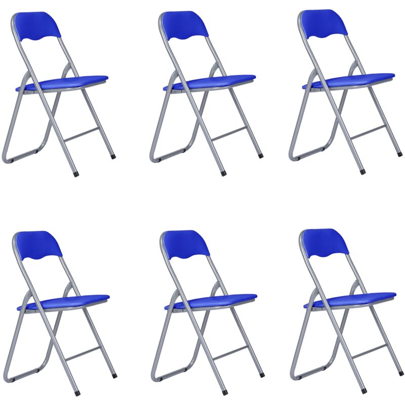 foto del prodotto liberoshopping sedia in metallo pieghevole seduta ecopelle blu set 6 pezzi