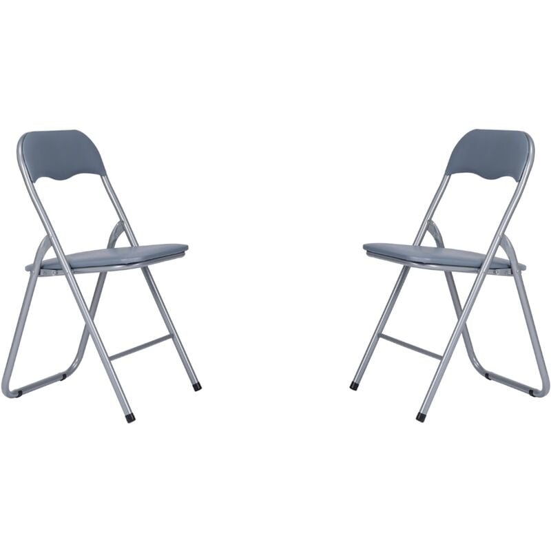 foto del prodotto liberoshopping sedia in metallo pieghevole seduta ecopelle grigio set 2 pezzi