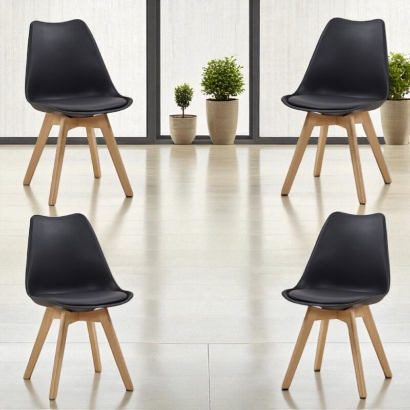 foto del prodotto liberoshopping sedia kaira nero con seduta ecopelle e gambe in legno 4 pezzi