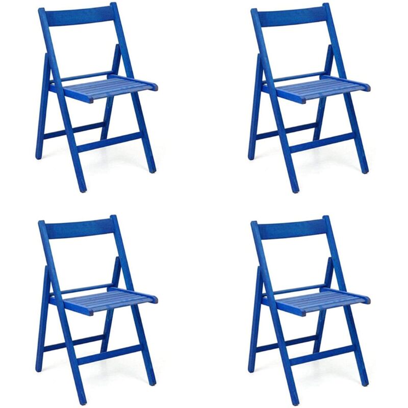 foto del prodotto liberoshopping sedia pieghevole salvaspazio in legno lusso colorata blu set da 4