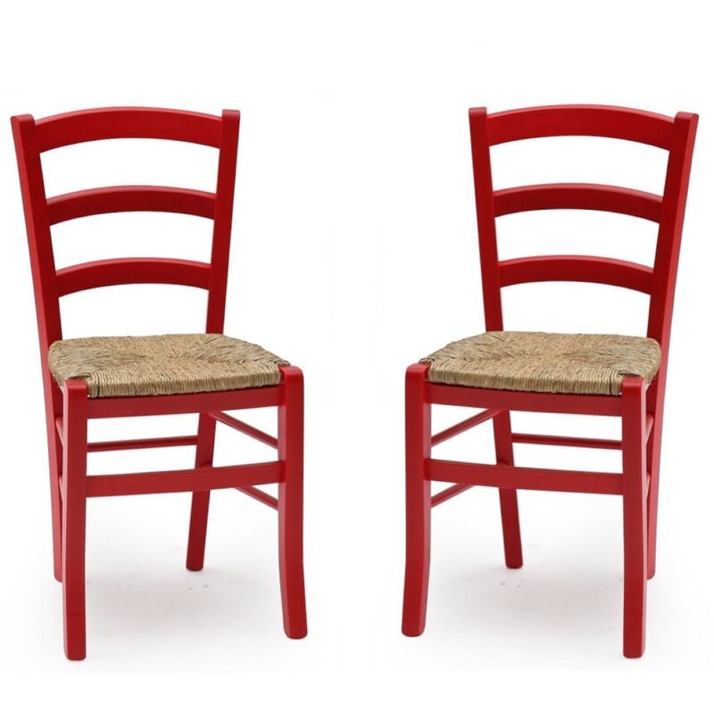 foto del prodotto liberoshopping sedie in legno faggio rosso seduta paglia venezia set da 2
