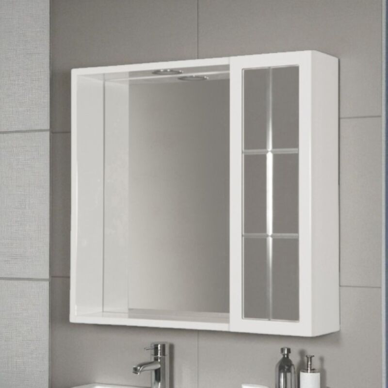 foto del prodotto liberoshopping specchiera bagno 60 cm 1 anta inglesina e luce led laccato bianco lucido