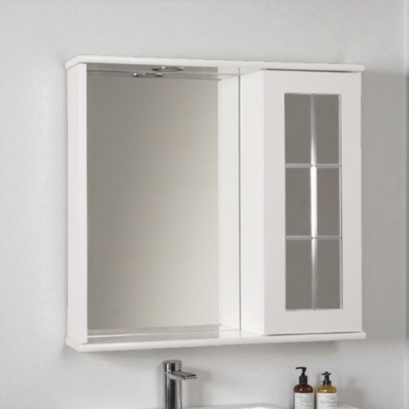 foto del prodotto liberoshopping specchiera contenitore 69 cm con anta inglesina e luce led bianco lucido