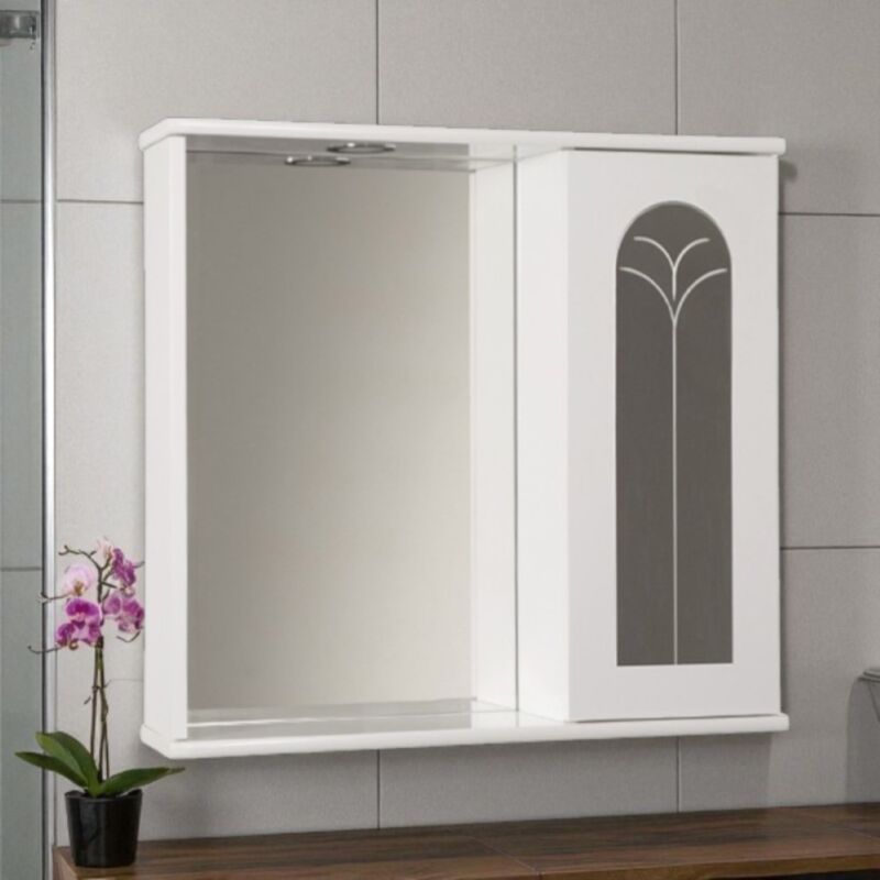 foto del prodotto liberoshopping - specchiera contenitore 69 cm con anta palme e luce led bianco lucido