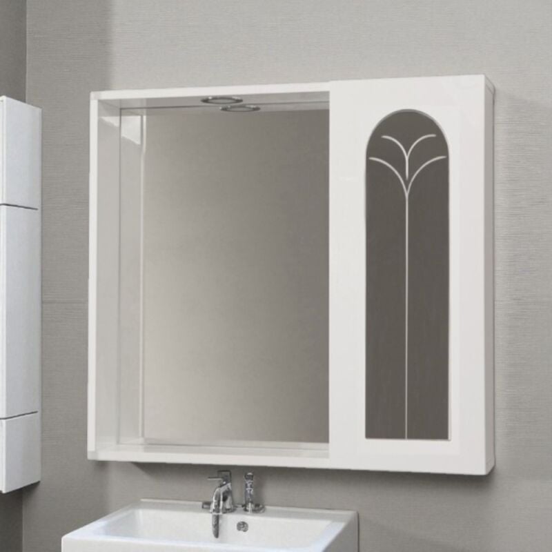 foto del prodotto liberoshopping - specchiera contenitore con anta palme e luce led bianco lucido 68 cm