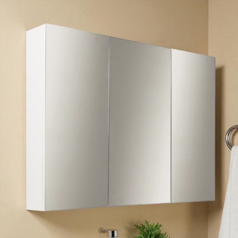 foto del prodotto liberoshopping specchio contenitore bagno a 3 ante 80xh60 cm in legno bianco lucido