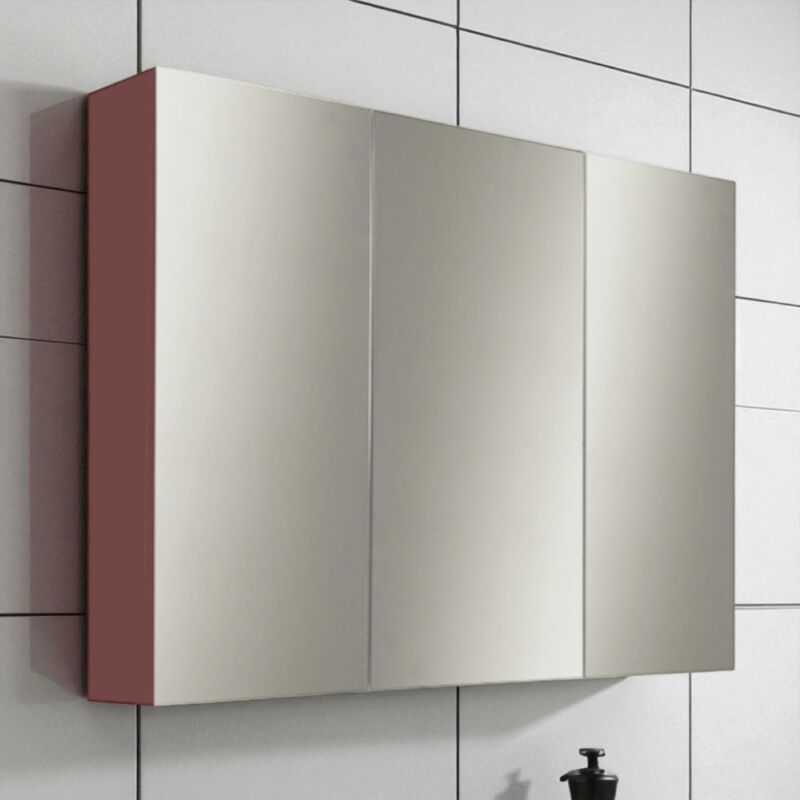 foto del prodotto liberoshopping specchio contenitore bagno a 3 ante 80xh60 cm in legno ruggine opaco