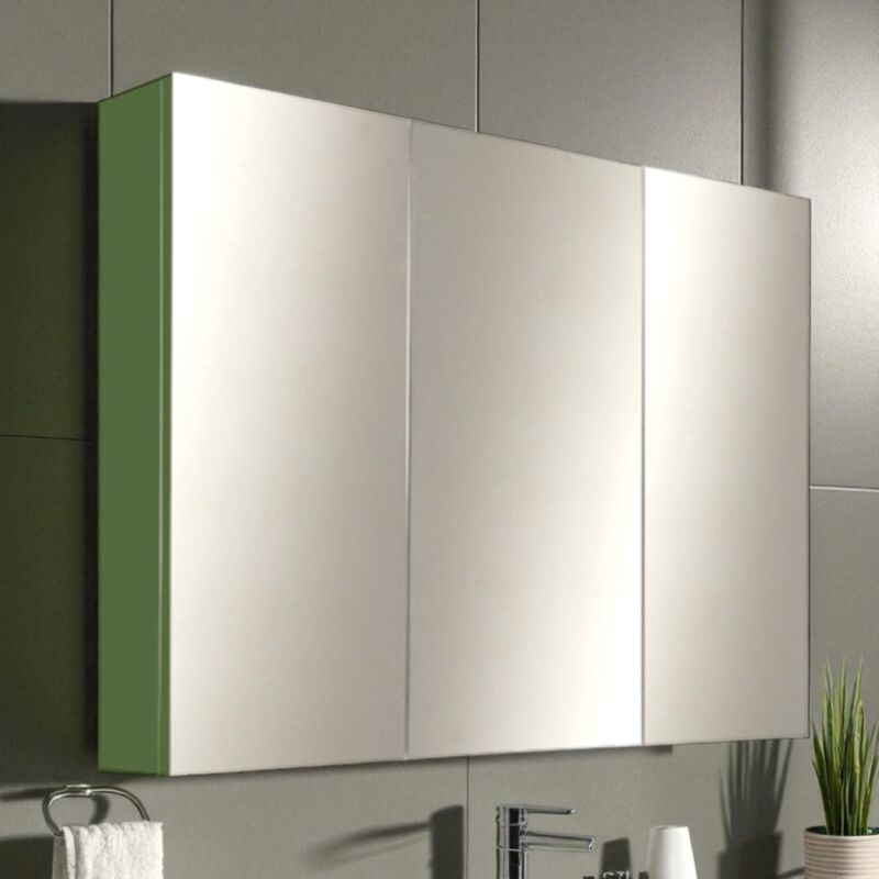 foto del prodotto liberoshopping specchio contenitore bagno a 3 ante 80xh60 cm in legno verde opaco