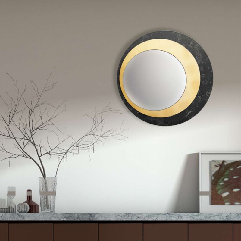 foto del prodotto liberoshopping specchio rotondo 80x80 cm in marmo laminato nero foglia oro david