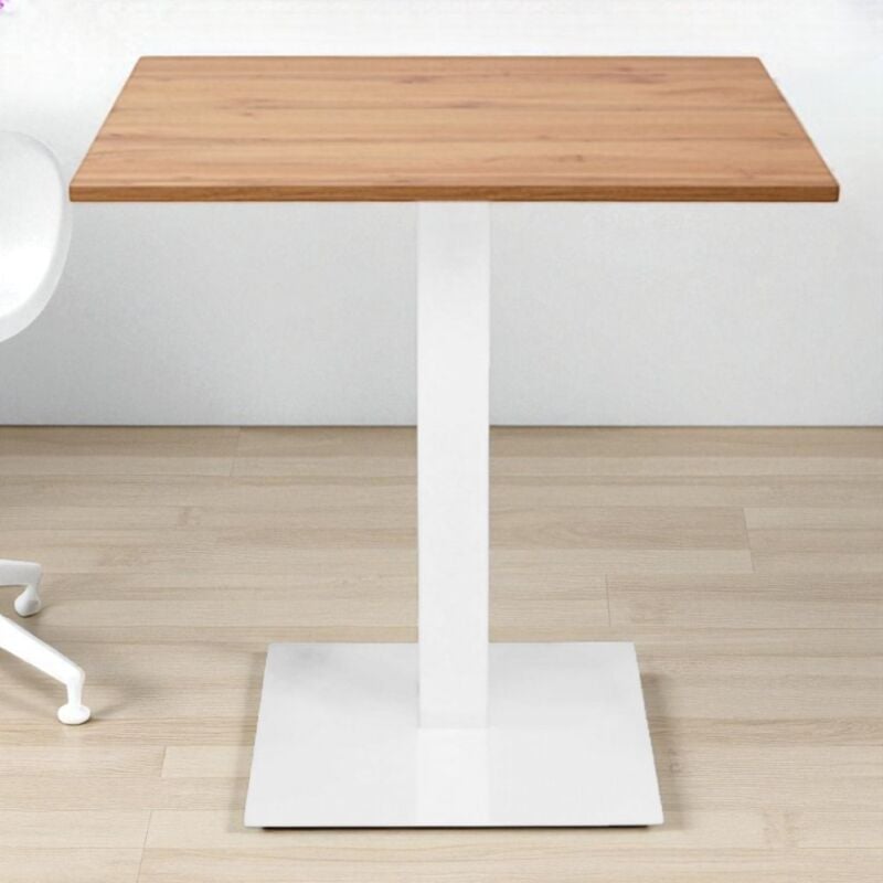 foto del prodotto liberoshopping tavolo bar ristorante 80x80 cm base bianca piano laminato rovere nodato h 75