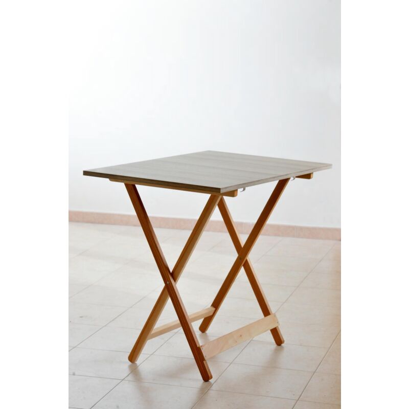 foto del prodotto liberoshopping tavolo in legno pieghevole piano in formica larice grigio 60x77 cm