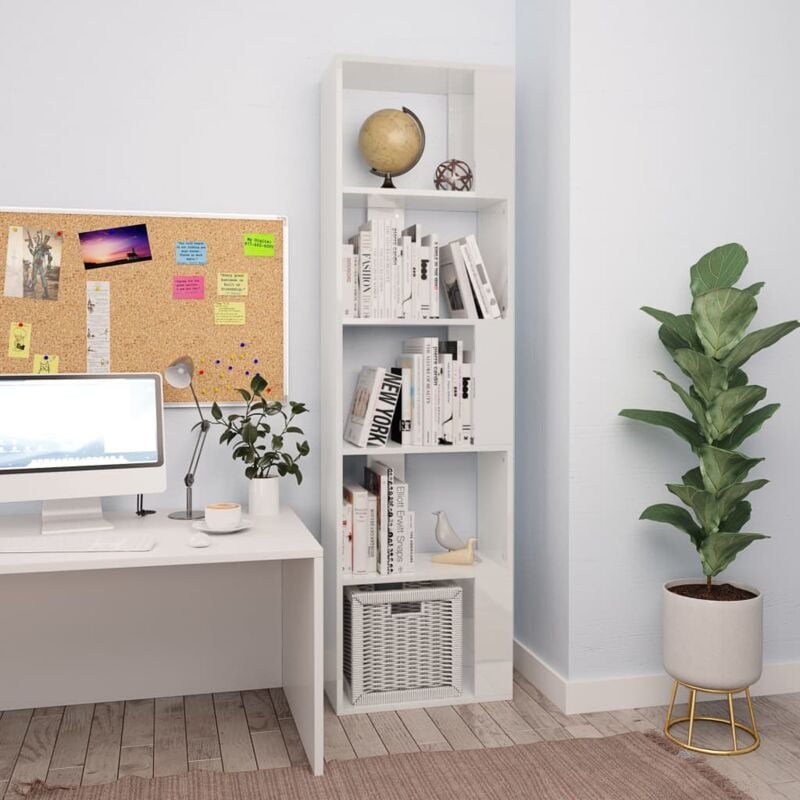 foto del prodotto library shelf divider modern 45x24x159 cm wood with 5 compartments colore bianco lucido