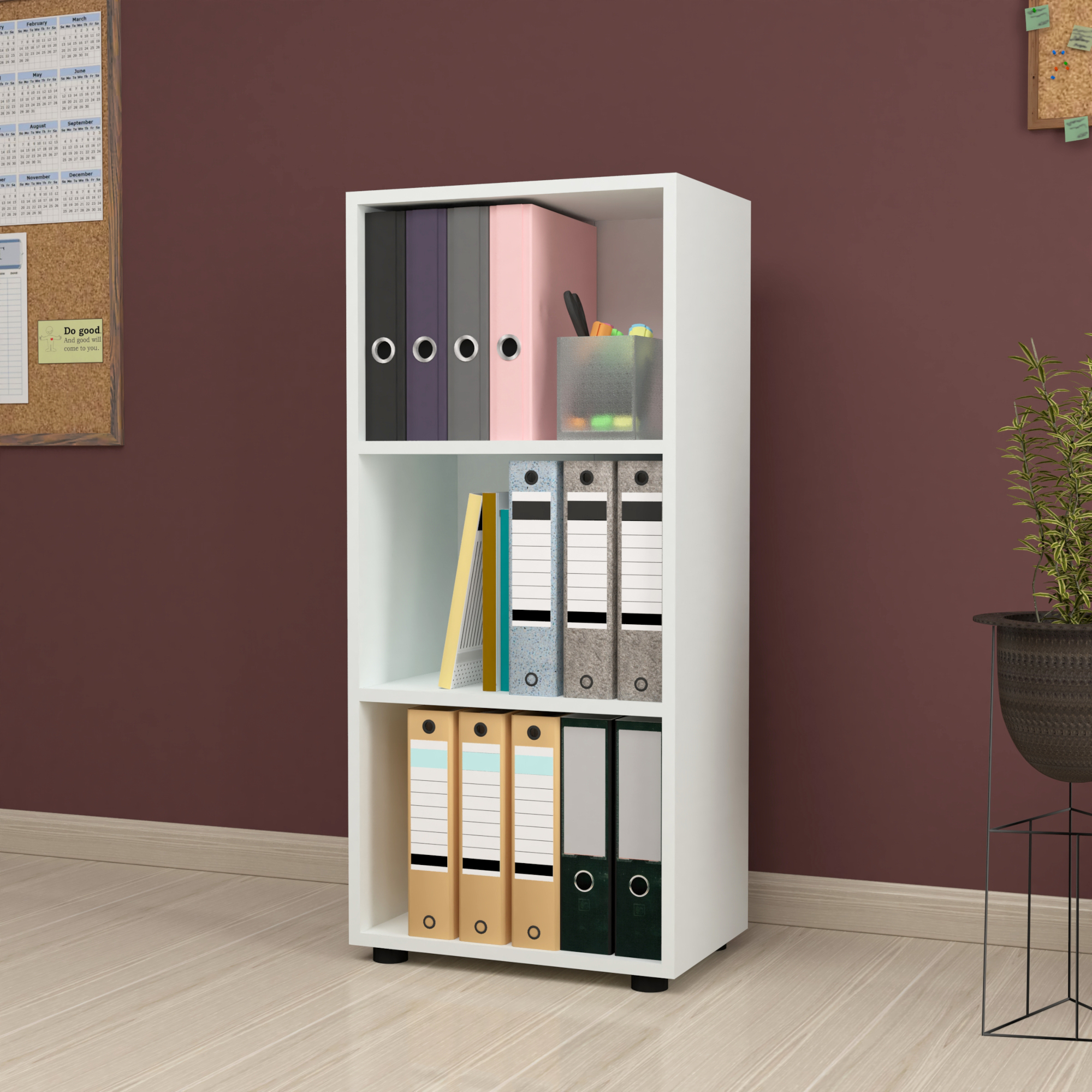 foto del prodotto libreria 39 vara 39 altezza 108 cm scaffale a terra con 3 scomparti aperti bianco en.casa 