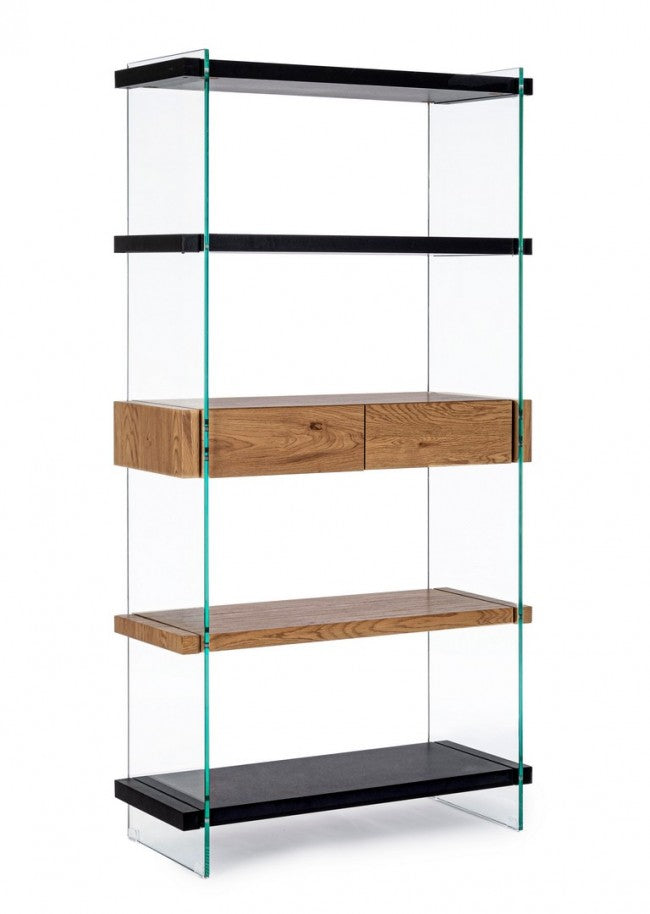 foto del prodotto libreria 4 ripiani 2 cassetti 90x39x180h cm line wood nero