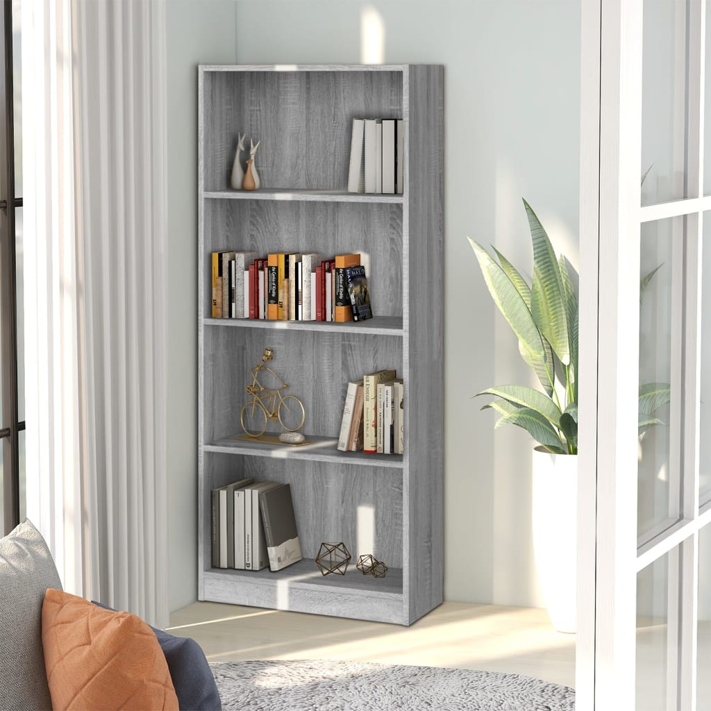 foto del prodotto libreria 4 ripiani grigio sonoma 60x24x142 cm legno multistrato