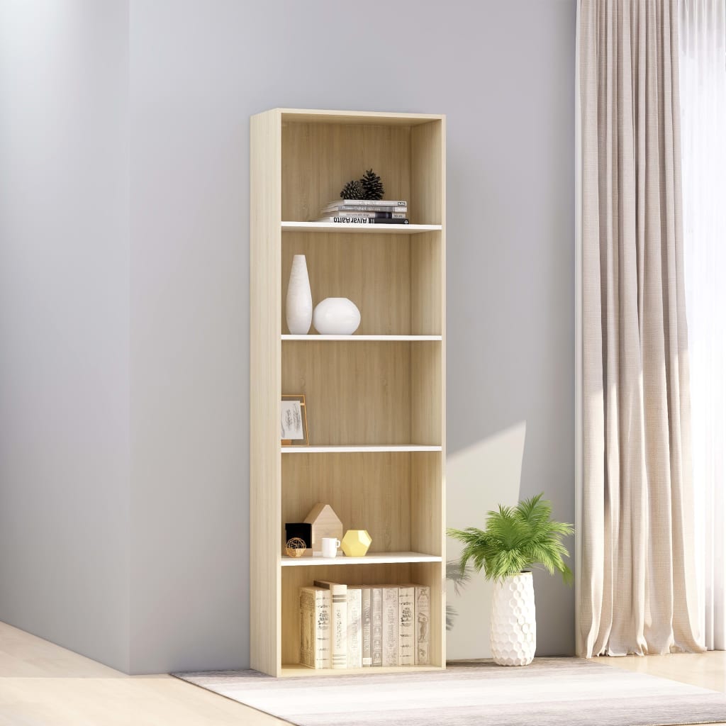foto del prodotto libreria 5 ripiani bianca rovere sonoma 60x30x189 cm truciolato cod mxl 59306