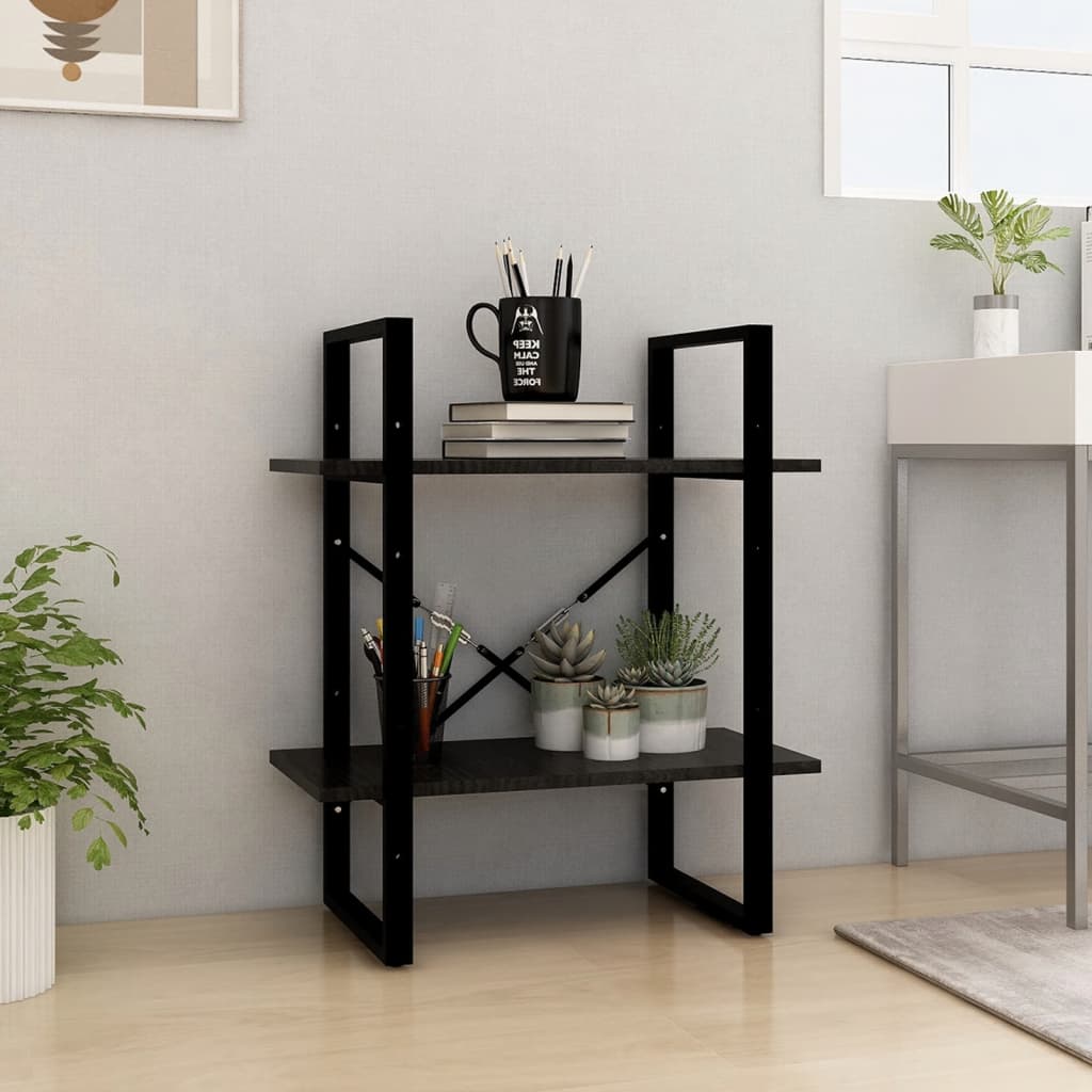 foto del prodotto libreria a 2 ripiani nera 60x30x70 cm in massello di pino cod mxl 20970