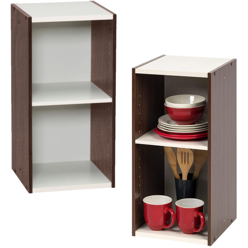 foto del prodotto libreria a 2 scaffali, lotto di 2 mobili d appoggio, modulabile ub 6030 marrone iris ohyama