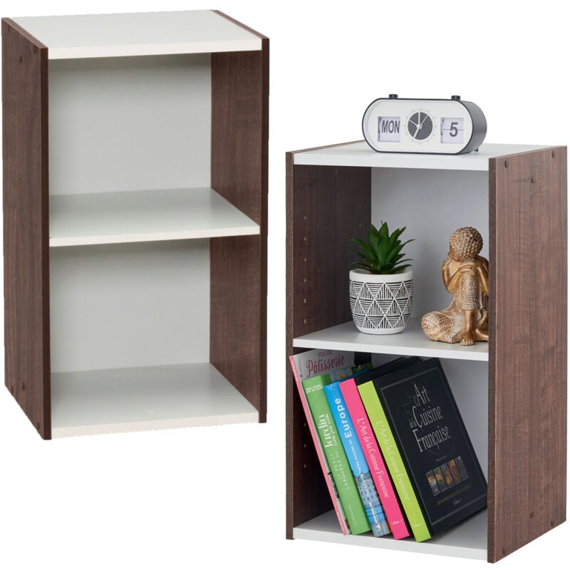 foto del prodotto libreria a 2 scaffali, lotto di 2 mobili d appoggio, modulabile ub 6035 marrone iris ohyama