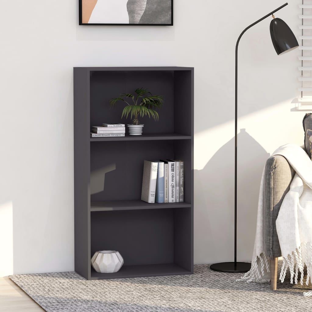 foto del prodotto libreria a 3 ripiani grigia 60x30x114 cm in truciolato cod mxl 55461