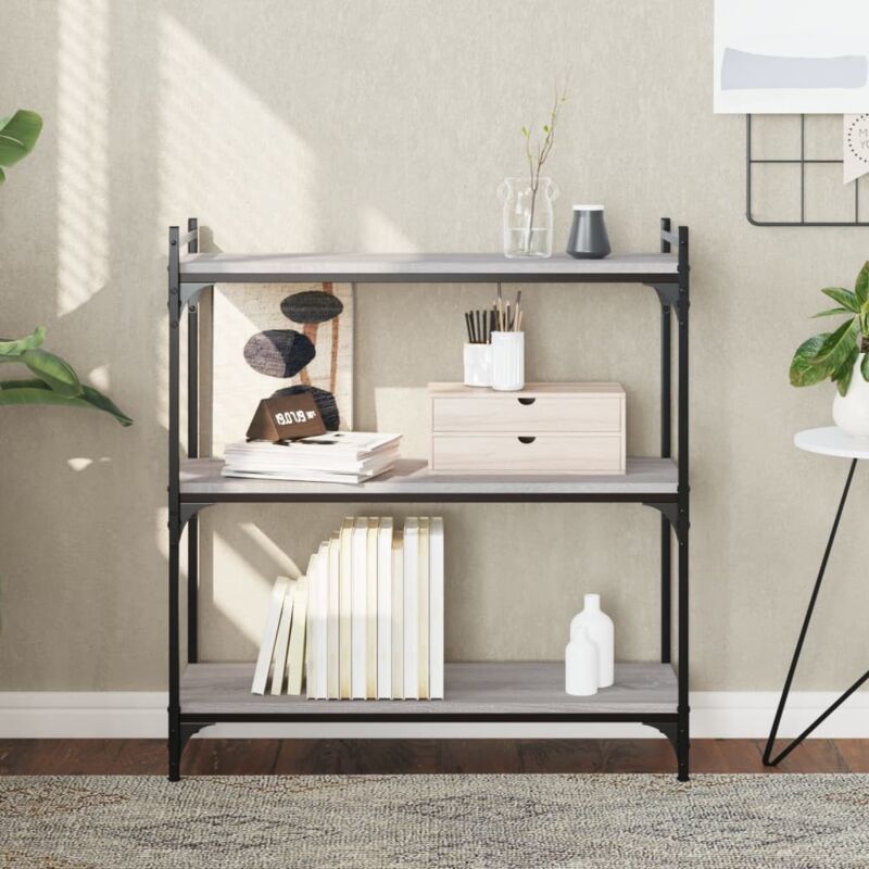 foto del prodotto libreria a 3 ripiani grigio sonoma 80x30x86cm legno multistrato