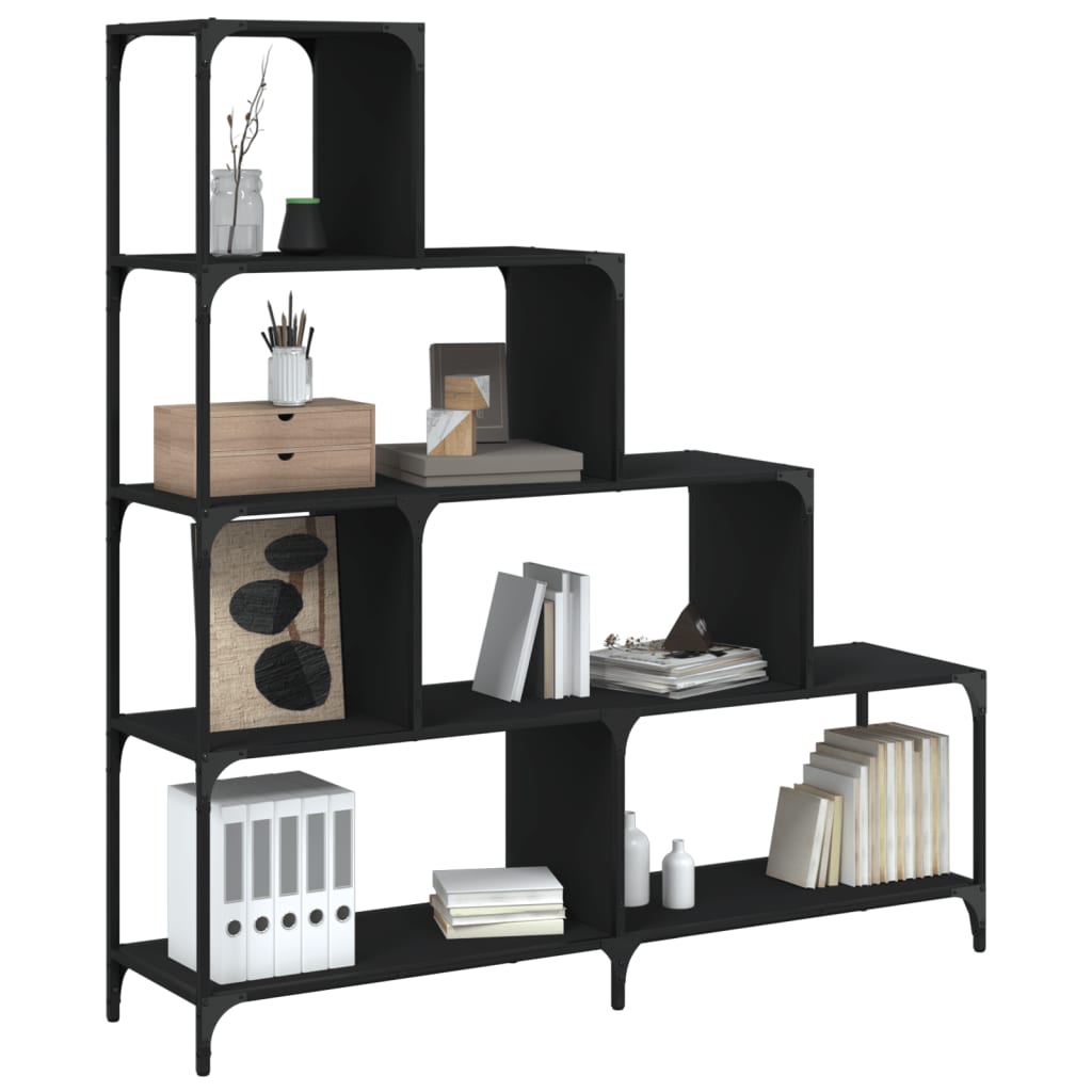foto del prodotto libreria a 4 gradini nera 139x33,5x149 cm in legno multistratocod mxl 114720