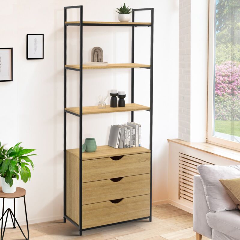 foto del prodotto libreria a 4 livelli con 3 cassetti detroit industrial design