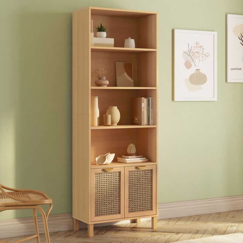 foto del prodotto libreria a 4 livelli con armadio edhen in vimini e legno