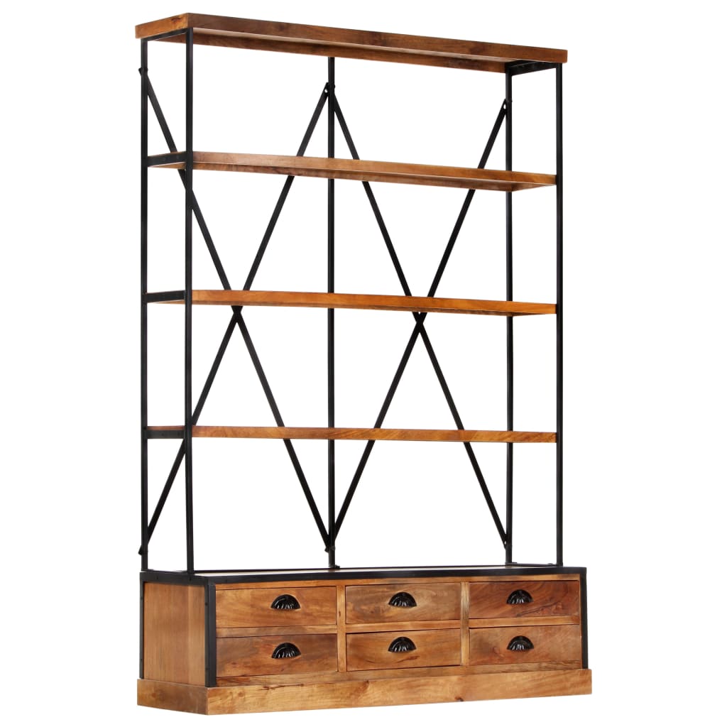 foto del prodotto libreria a 4 ripiani 6 cassetti 122x36x181cm massello di mango