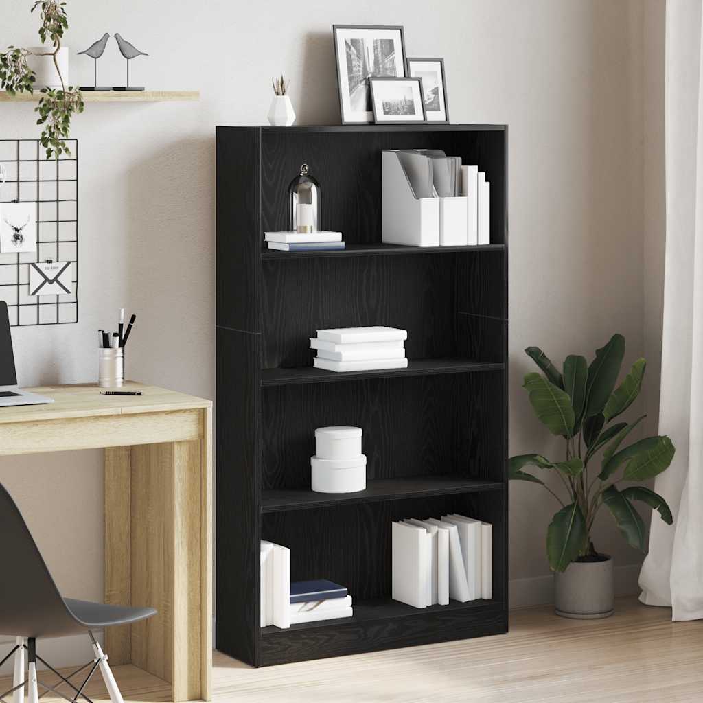 foto del prodotto libreria a 4 ripiani rovere nero 80x24x143 cm in truciolato