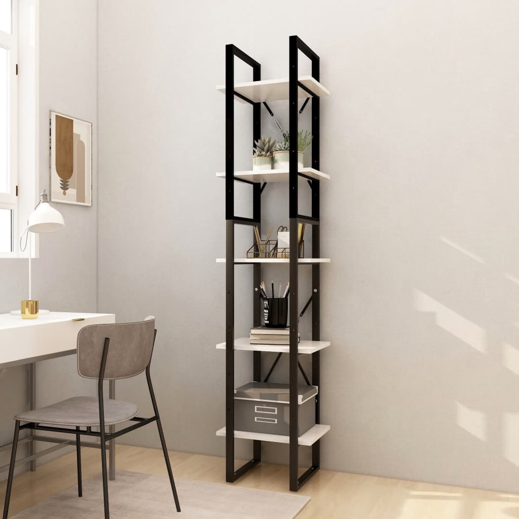 foto del prodotto libreria a 5 ripiani bianca 40x30x175 cm in legno di pino cod mxl 16338