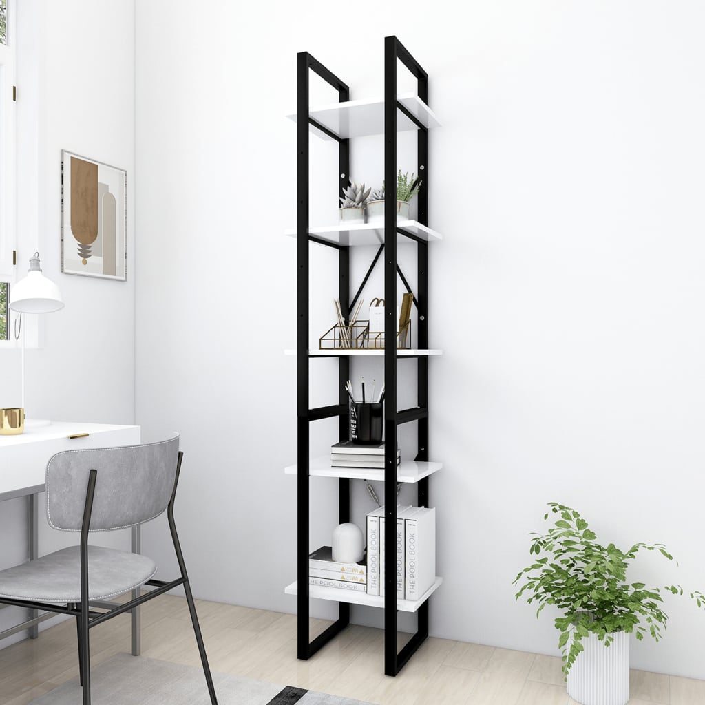 foto del prodotto libreria a 5 ripiani bianca 40x30x175 cm in legno multistrato