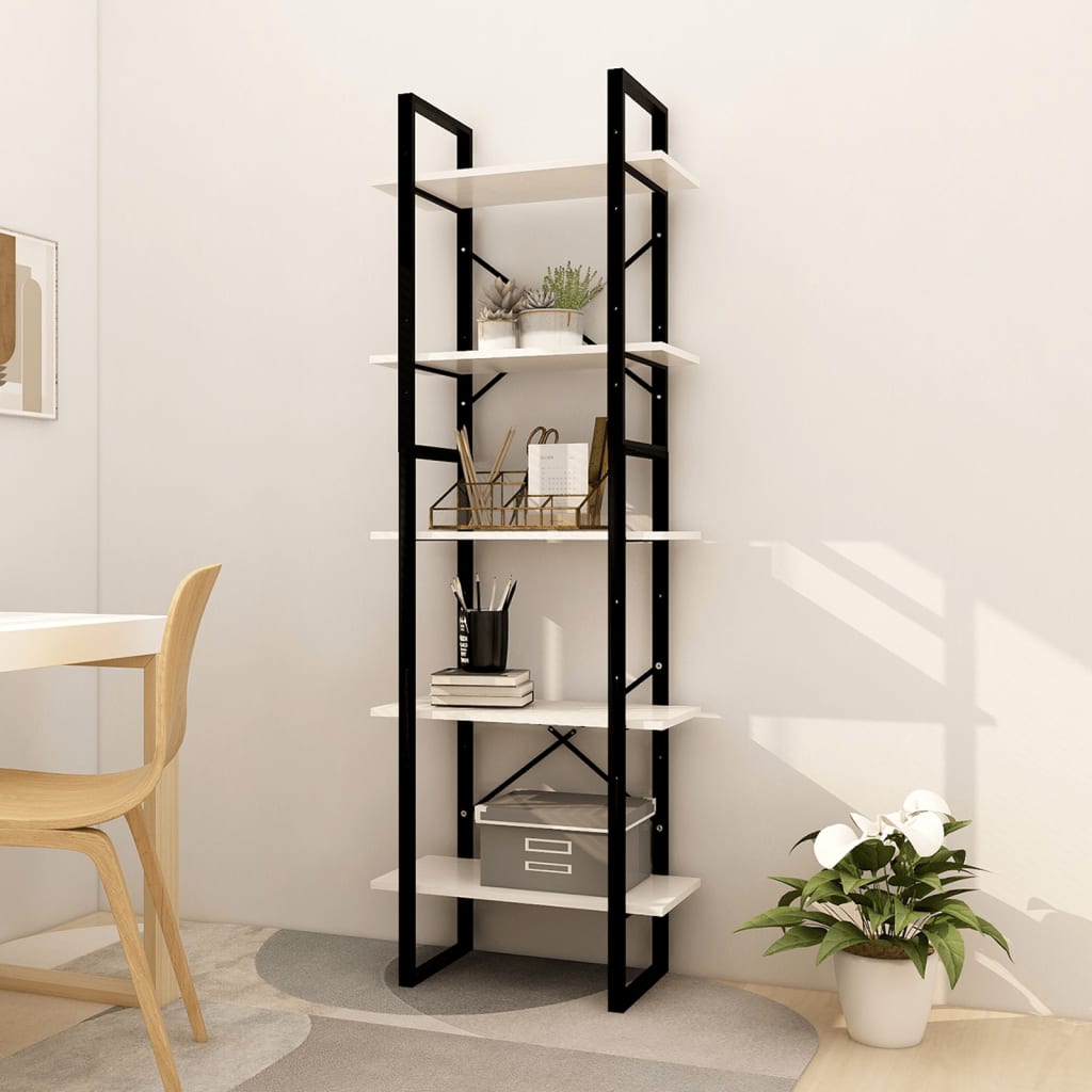foto del prodotto libreria a 5 ripiani bianca 60x30x175 cm in legno di pino