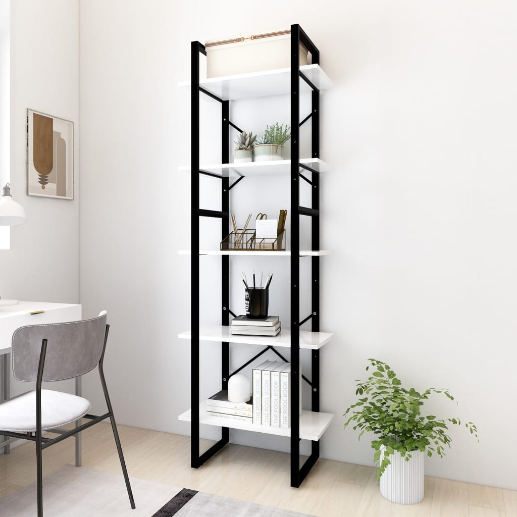foto del prodotto libreria a 5 ripiani bianca 60x30x175 cm in truciolato cod mxl 9523