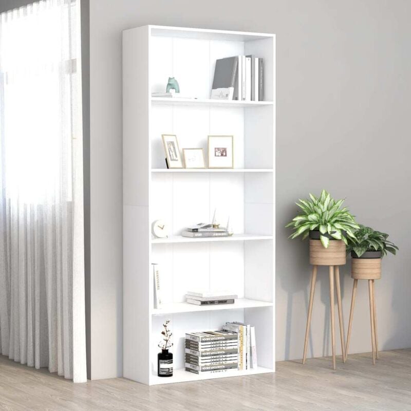 foto del prodotto libreria a 5 ripiani bianca 80x30x189 cm in legno multistrato